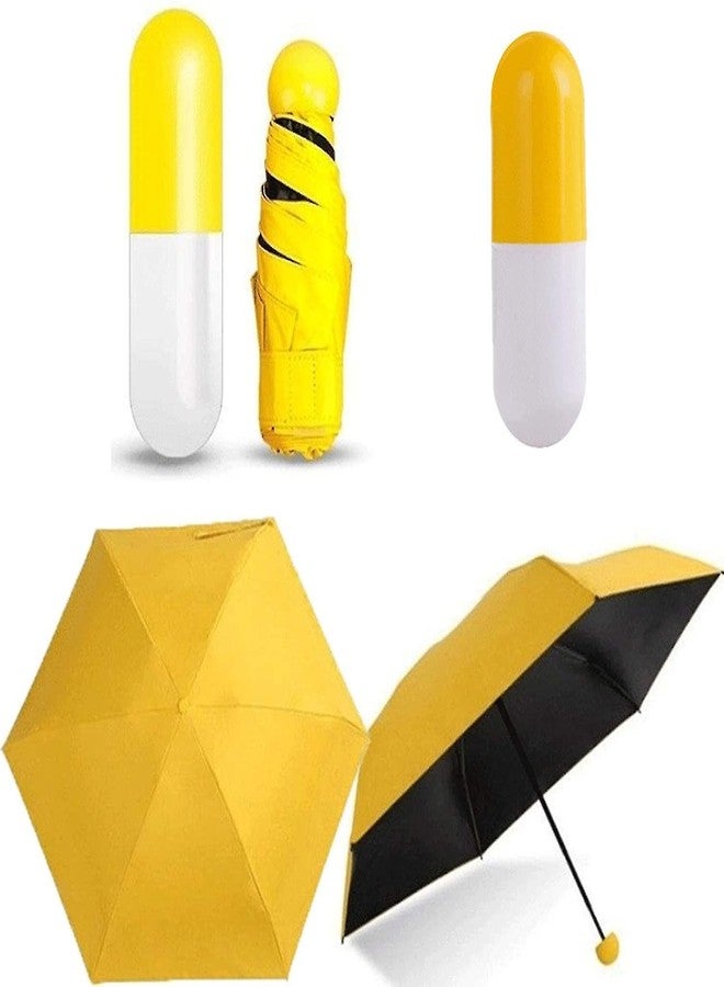 REXERA Mini Umbrella with Cover for Men & Women (Manual Open) Compact Travelling Umbrella, Polyester & UV Protection Fabric for Summer/Anti-Slip Handle- Use in Rain & Summer- 6 Frame (Yellow) - Image 2